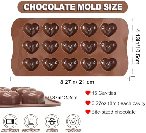 2 Pack 3D Heart Silicone Chocolate Molds Food Grade Non-Stick Easy Release for Candy Jelly Ice Cube Soap Making Perfect for Valentine's Day Wedding Party Gifts