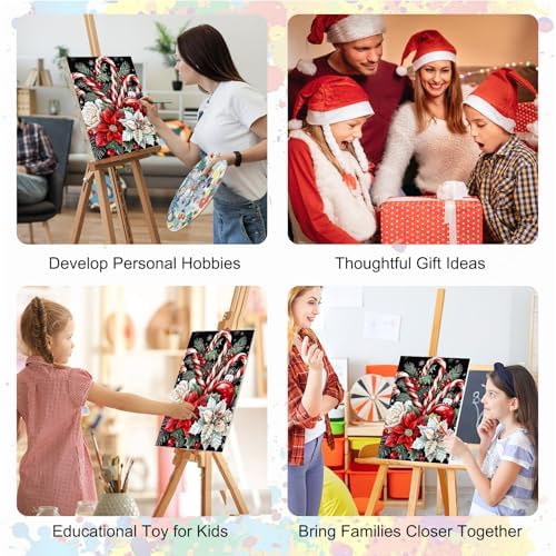 SENQAO Christmas Paint by Numbers for Adults Framed, Candy Flower Adults' Paint-by-Number Kits, Adult Paint by Number Kits on Canvas, Acrylic Number Painting for Home Decor, 8x12inch