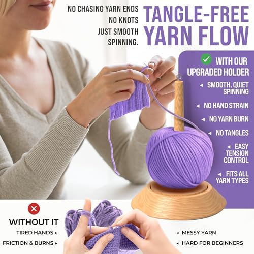 BARVA 2 in 1 Upgraded Table Chunky Yarn Holder 22 Lb & Mini Wristlet Spinner | Bracelet Spindle On the Go for Travel & Car | Wood Crochet Accessories | Compact Fiber Tools | Top Crafts Gifts for Women