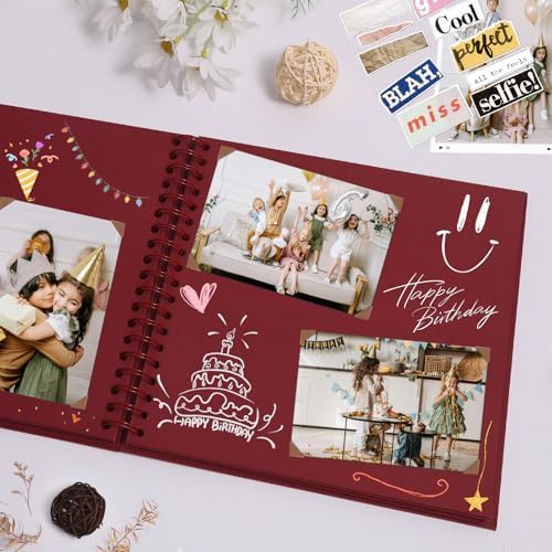 Scrapbook Album 12x12 Inches 100 Pages Hardcover Kraft Paper Red