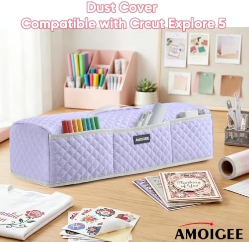 AMOIGEE Dust Cover for Latest Cutting Machine Cricutt Explore 5, Quilted Protective Cover with Storage Pockets for Cutting Machine, Floral Fabric Anti-Dust Cover for Craft Machine Organizer