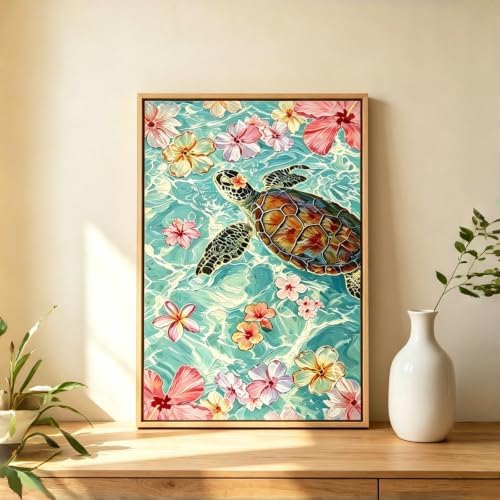 Diamond Art Kits for Adults, Ocean Turtle Flower 5D Diamond Painting Kit
