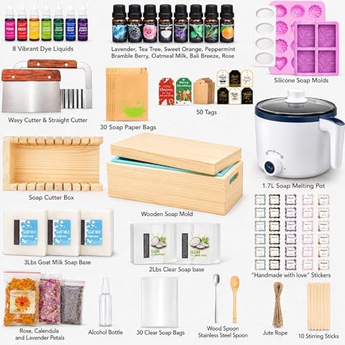 Soap Making Kit for Adults and Kids - Soap Making Supplies with Soap Melter, 5 lb Melt & Pour Soap Base, Soap Loaf Molds, Cutting Box, Silicone Molds, Essential Oil & Fragrances Beginner DIY Kits