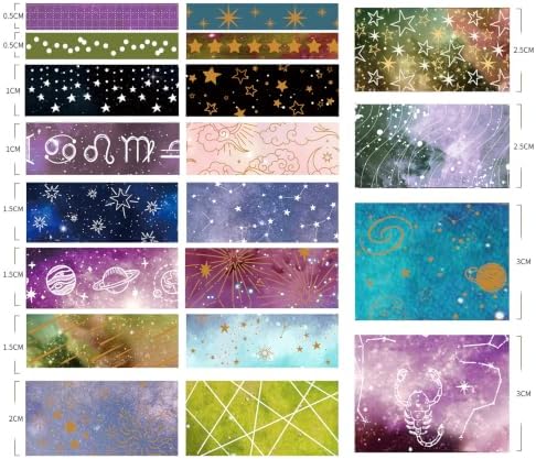 Galaxy Washi Tape Set - 20 Rolls Vast Universe Gold Foil Adhesive Tapes Star Arts Decorative Masking Tape Sets for Craft, Kids, Scrapbook, DIY, Gift Wrapping (2 Horoscope)