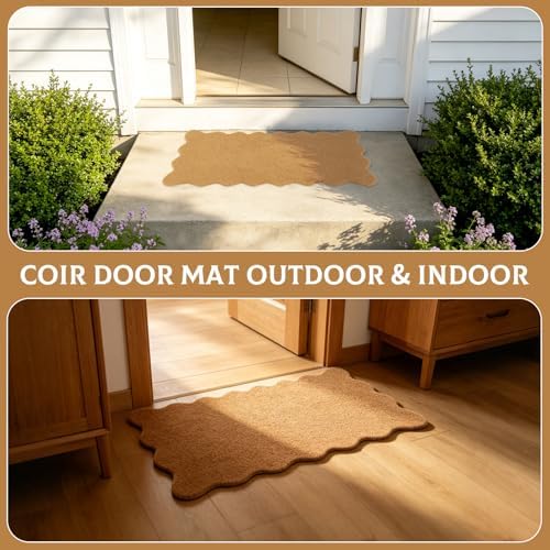 4 Pack Artificial Coir Doormats Scalloped 17 x 30 Inch, Blank Door Mats for Crafting with Non Slip Rubber Backing, Personalized Welcome Mat for DIY Painting, Entryway Porch Indoor Outdoor Door Rugs