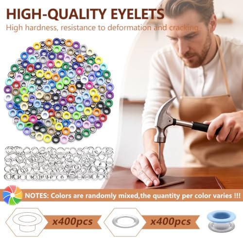 SEMINI 400 Sets 4mm Multi-Color Grommet Kit for Fabric Leather Crafts