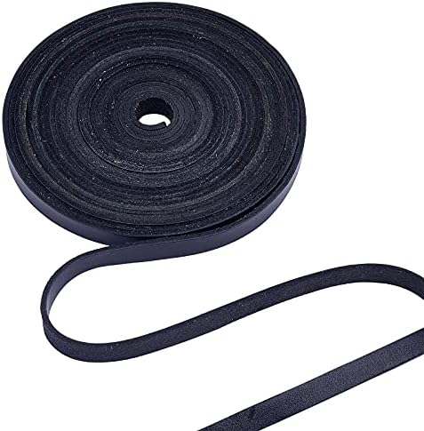 GORGECRAFT 197 Inch 10mm Black Flat Genuine Leather Cord Leather String Full Grain Cord Lace Cowhide Leather Strips for Jewelry Making DIY Craft Projects Belts Keychains