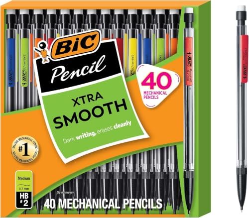BIC Xtra Smooth Mechanical Pencil with 0.7 mm Medium Point, Refillable and Retractable, 40-Count (Pack of 8)