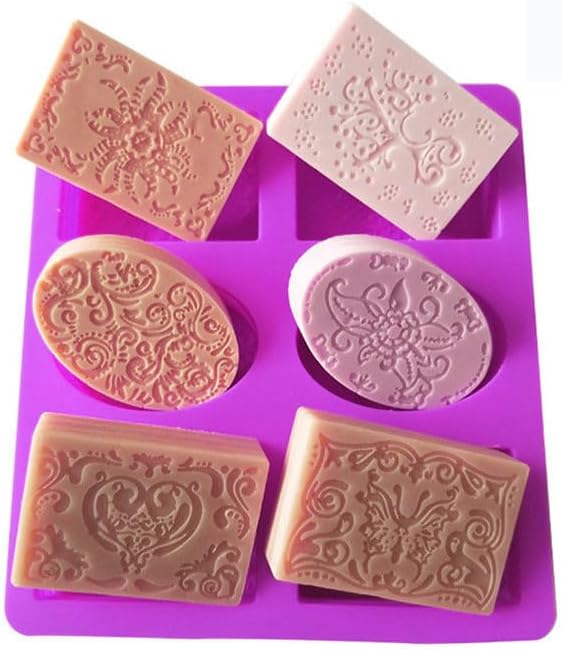 2 Pieces Embossing Flower Chocolate Moulds Soap DIY Mold Silicone Rectangle Oval Soap Molds Handmade Cake Candy Biscuit, Pudding Moulds Ice Cube Trays
