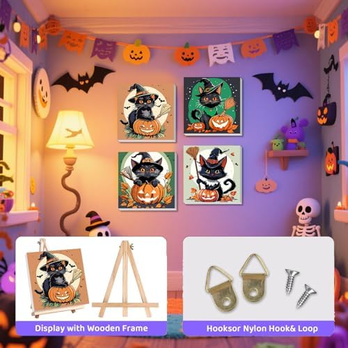 4 Pack Halloween Paint by Number for Kids with Wooden Frame - Wooden Easel