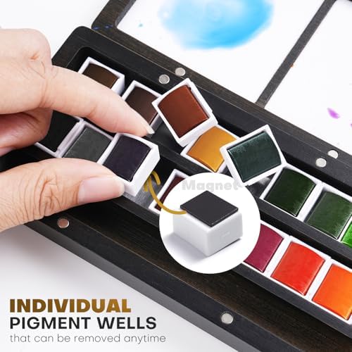 Fuumuui Watercolor Paint Set, 24 Watercolor Paints with Dual Tip Travel Watercolor Brushes Wooden Palette, Art Supplies for Painting, Travel Watercolor Set, Amateur Hobbyists
