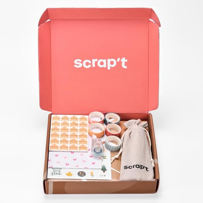 Scrapbook Kit - 80 Page Photo Album DIY Scrapbook - Holds 300+ Photos, with Metallic Pens, 150+ Stickers, Glue Pen, Washi Tapes, Backing Paper, Photo Corner Stickers (Starter Kit - 8 x 8 Inch, Kraft)