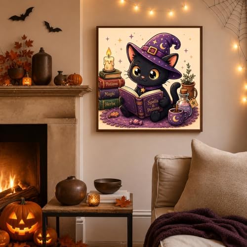 Mandun Halloween Cat Paint by Numbers Kit for Kids, 8x8 inch