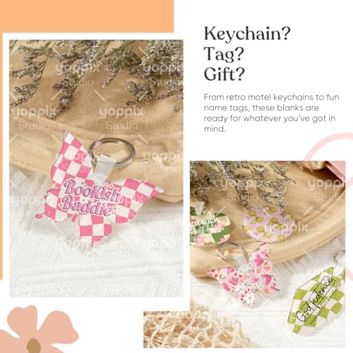 YOPPIX 60 Pcs Sublimation Acrylic Butterfly Blank kit, with 20 Fixing Clips and 20 Key Rings for Heat Transfer Keychain Bags Wedding Table Decor, Christmas Tree Decor, Home Gift Crafts Supplies