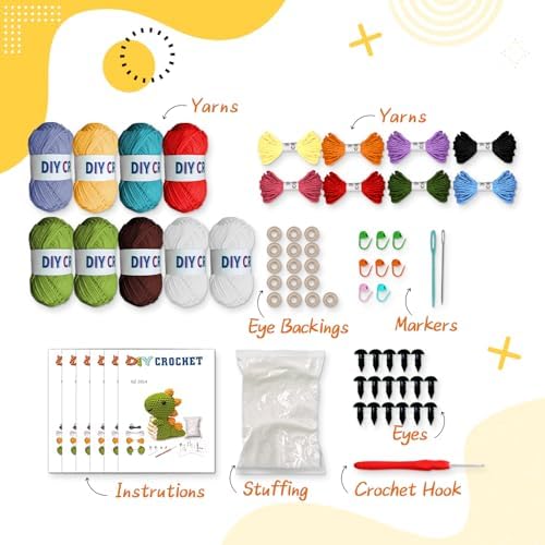 YOKISS 8Pcs Beginner Crochet Starter Kit, Creative Birthday Gifts for Adults & Kids, Popular DIY Patterns, 40% Extra Yarn Crochet Animals Kits with Step-by-Step Video Tutorials