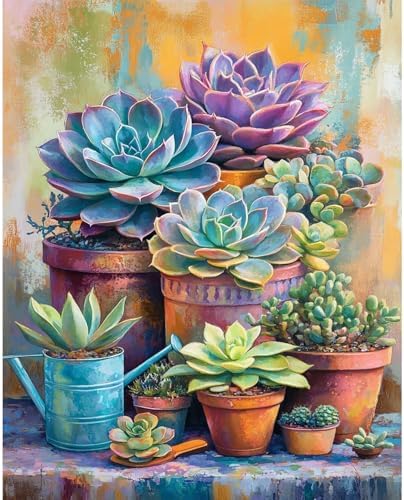 Amaieuin Succulent Adult Paint by Numbers,Canvas Paint by Numbers for Adults,Succulent Paint by Number Adult for Home Decor Gifts 16x20in
