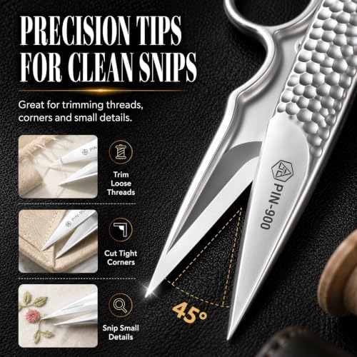 Premium Sewing Scissors, Sharp Precision Thread Snips with Stainless Steel Blades, Upgrade Small Craft Scissors with Silver Hammered Handle for Embroidery, Quilting, Fabric, & DIY Projects