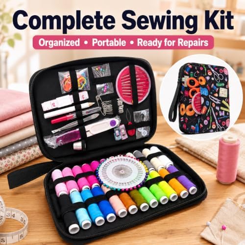 LEIYULY Sewing Kit for Adults, Needle and Thread Kit, Sewing Supplies (128_Black)