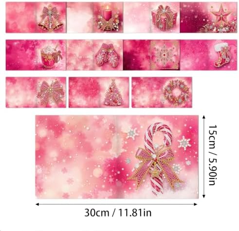 POETRYDRAW DIY Diamond Art Painting Greeting Card Kit, Creative Craft Set for Card Making，Pink Christmas