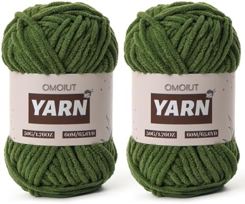 2 Packs Plush Chenille Chunky Crochet Yarn - Baby Yarn for Crocheting Soft - Velvet Yarns Knitting for Blankets Crafts - Fluffy Amigurumi Yarns 100g/131yds (2 Pine Green)