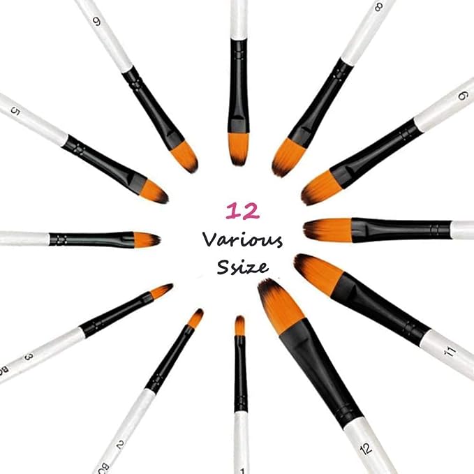 GETHPEN Filbert Paint Brushes Set, 12 PCS Artist Brush for Acrylic Oil | Filbert Artist Paint brushes, Acrylic Oil Watercolor Gouache,Professional Painting Kits with Synthetic Nylon Tips, White