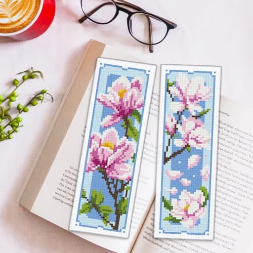 ORIGACH 6 Set Magnolia Cross Stitch Bookmark Kit for Beginner