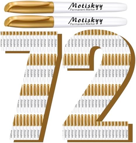 Motiskyy 72 Pcs Metallic Permanent Markers Bulk Metallic Marker Pens Medium Tip Quick Dry Paint Pen for Classroom DIY Crafts Artist Illustration Gift Card Making School Supplies(Gold)