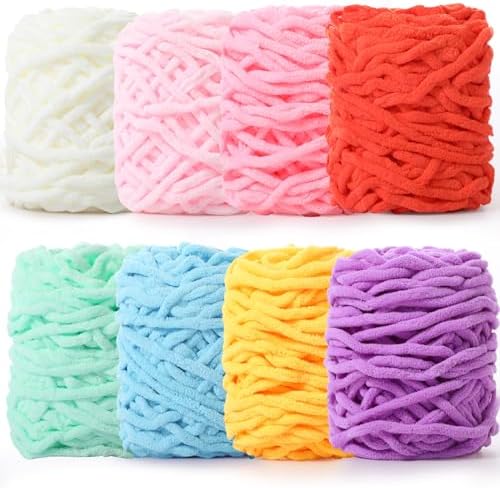 Buryeah 8 Pack Chunky Chenille Yarn for Crocheting, Candy Colors