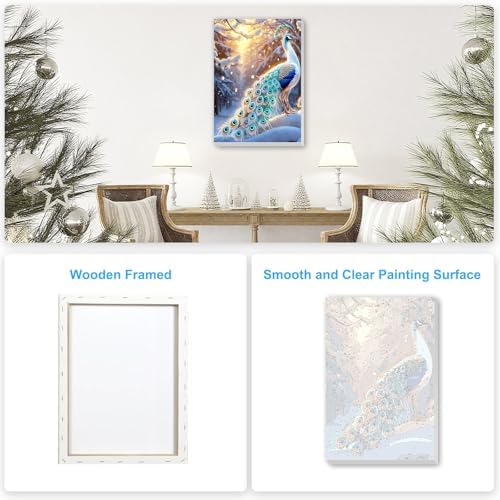 SENQAO Christmas Paint by Numbers for Adults Beginners Framed, Peacock Adults' Paint-by-Number Kits, Adult Paint by Number Kits on Canvas, Acrylic Number Painting for Home Decor, 8x12inch