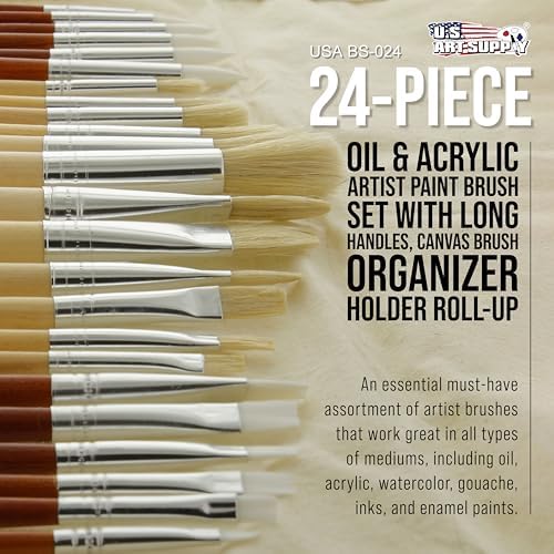 U.S. Art Supply 24-Piece Oil & Acrylic Artist Paint Brush Set