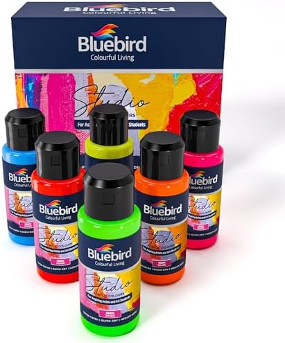 BLUEBIRD Studio Acrylic Paints, Neon Colors, 6-Pack 3.4 Fl Oz each, Basic Acrylic Paint For DIY Crafts & Beginner Artists