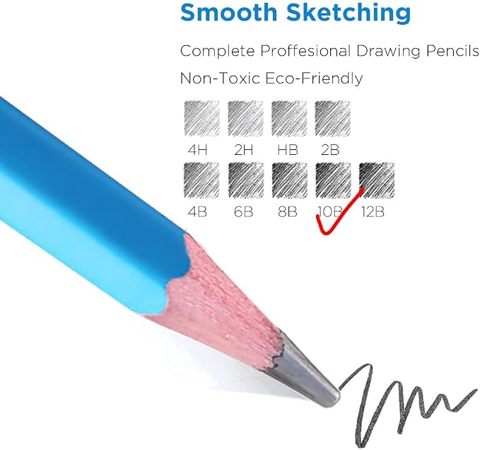 Sketch Pencils for Drawing, 12pcs Professional Art Drawing Pencils for Shading, Sketching & Doodling | Graphite Pencil for Artists & Beginners - 10B