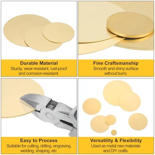 uxcell Brass Round Plate, 0.16"(4mm) Thick 2.4"(60mm) Dia H65 Brass Round Disc Blank Metal Sheet Copper Circle Disc for Metal Stamping DIY Crafts