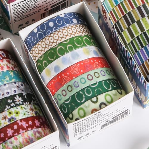 YUBBAEX 8 Rolls Basic Washi Tape Set Cute Pattern Masking Decorative Tapes for Arts, DIY Crafts, Journals, Planners, Scrapbooking, Wrapping (Green Folk)
