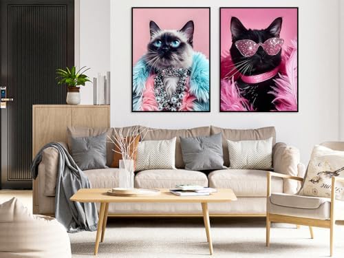 Benjenes 4Pack Pink Cat Diamond Art Kits for Adults, Diamond Painting Kits