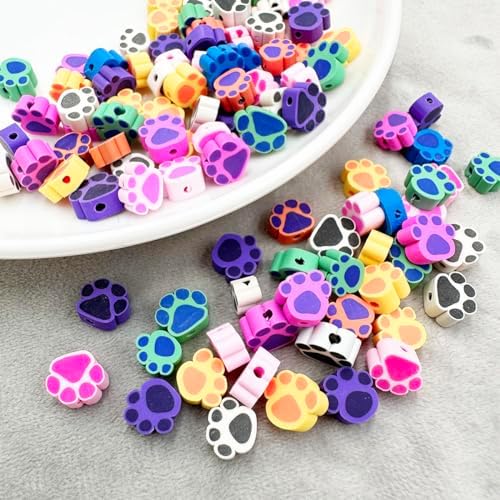 100Pcs Bear Paw Handmade Polymer Clay Beads, 10mm Polymer Clay Spacer Beads for Women Jewelry Making DIY Charms Bracelet Necklace Hair Clip Accessories Handmade Craft