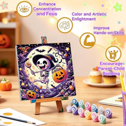 4 Pack Halloween Paint by Number for Kids with Wooden Frame - Wooden Easel