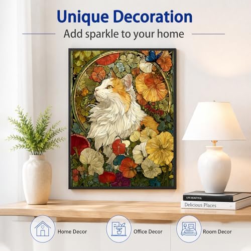 AUKELHJ Cat Diamond Art Kits for Adults, Diamond Painting, 12x16 Inch