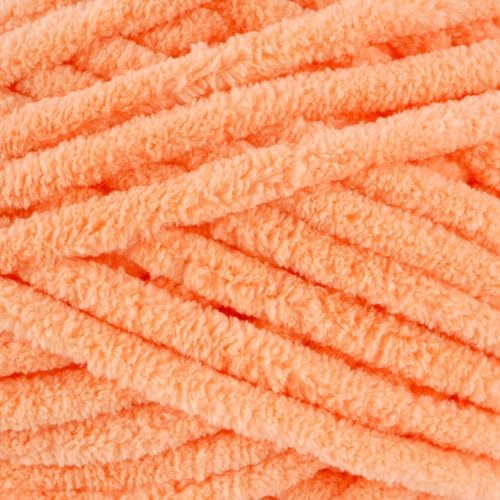 Loops & Threads Demi Purl Yarn – Super Bulky 100% Polyester, Soft Plush Chenille Yarn for Knitting & Crochet, Ideal for Blankets, Hats, Scarves & Crafts, Peach Cobbler