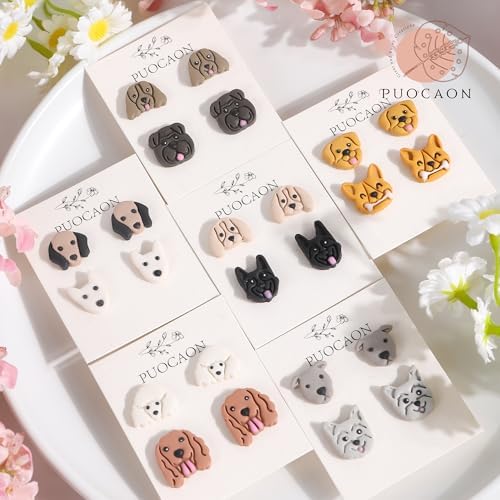 Puocaon Animal Stud Clay Cutters - 12 Pcs Cute Puppy Shape Polymer Clay Earrings, Dogs Clay Cutters for Jewelry Making