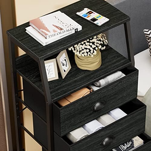 Furnulem Dorm Tall Nightstand, Small Dresser for Bedroom with Fabric Drawer