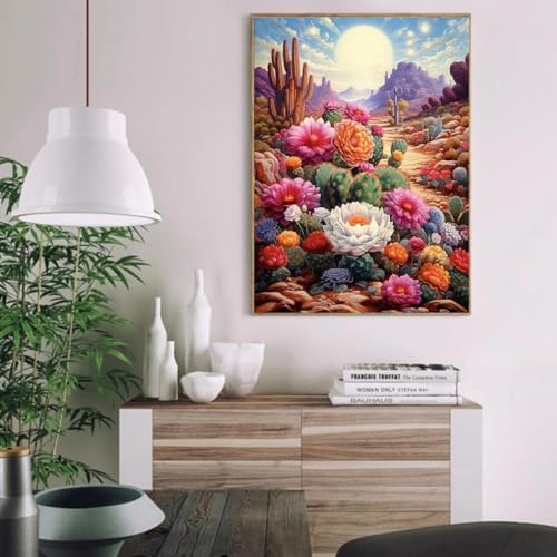 MIRCVSH Landscape Paint by Numbers Kit for Adults,Adult Paint by Number with Wooden Framed,Desert Cactus Flowers Paint by Number for Home Wall Decor 12x16 Inch