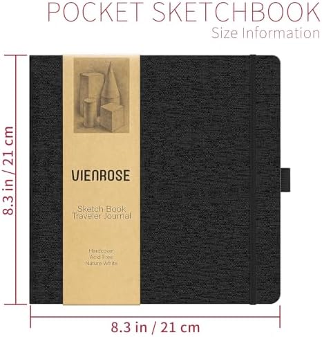 Vienrose 8.3"x8.3" Sketch Books, Linen Cover Sketching Book with Acid-Free Paper, 111lb/180gsm Drawing Pad for Kids, Beginners & Professionals, Art Supplies for Adults & Students(Black, 60 Sheets)