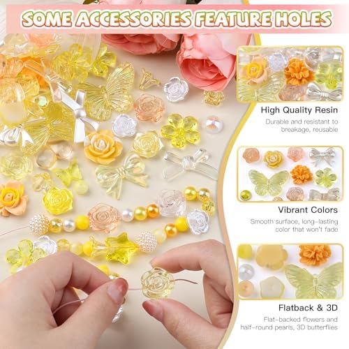 350 Pieces 3D Resin ABS Colorful Rose Flower Bows Butterfly Charms with Flatback Half Round Pearl Beads for Bracelet Earring Necklace Craft DIY Making Supplies