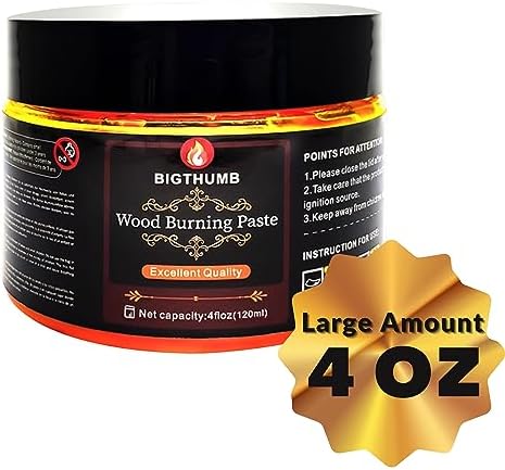 BIGTHUMB Wood Burning Gel Kit 4 OZ | Heat Activated Non-Toxic Paste for DIY Crafting, with Mini Scraper, Template Sticker, Paint Brush - Accurately & Easily Burn Designs on Wood, Canvas, Denim