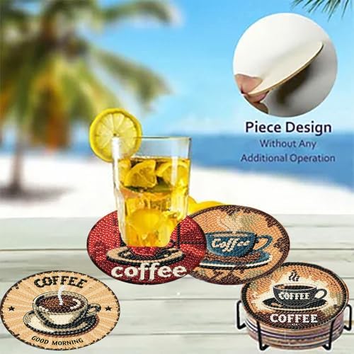 8 Pack Diamond Art Coasters,Coffee Retro Diamond Painting Coasters Kits