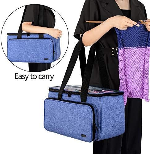 Yarwo Crochet Bag Knitting Organizer, Yarn Storage Tote with Multi-Pockets