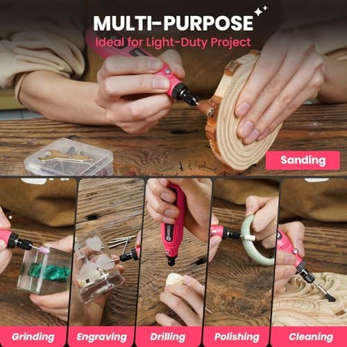 HARDELL Mini Cordless Rotary Tool, 43pcs Lightweight Rotary Tool Kit | Low noise, compact Type-C Charging Power Rotary Tool for Engraving, Sanding, Polishing, Drilling, Grinding, Small DIY Crafts