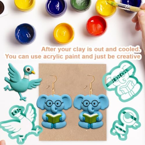 12Pcs Animals Polymer Clay Cutters Set Duck Elephant Clay Earrings Cutters for Adults Polymer Jewelry Cutter with Earrings Accessories DIY Craft Supplies