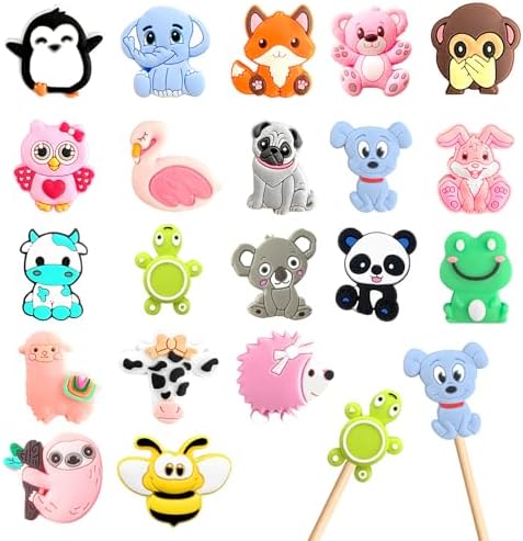 20Pcs Knitting Needle Stoppers Cute Animals Knitting Needle Point Protectors fit Size US 2.5-13 (3mm-9mm) Needles for Beginners Knitting Crochet Hand DIY Supplies Accessories